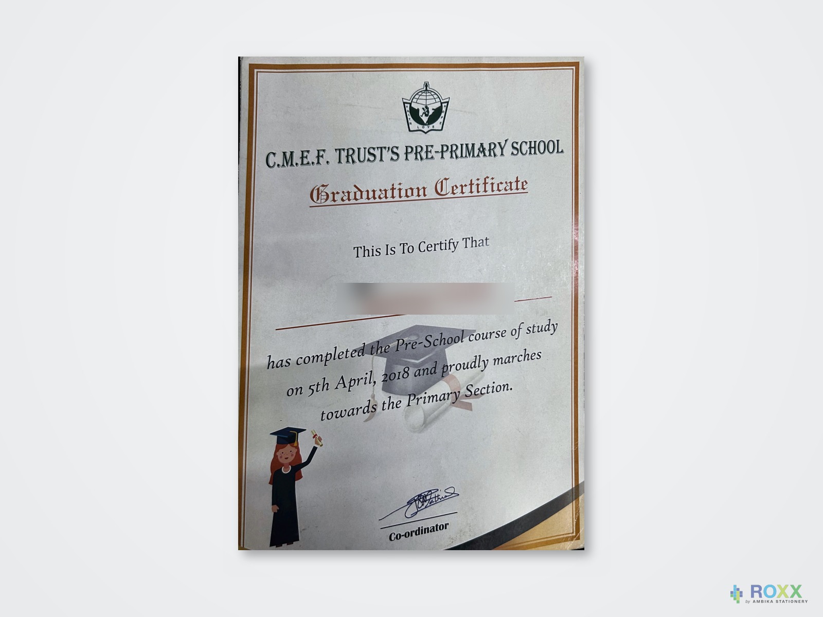 Graduation Certificate — C.M.E.F. Trust Pre-Primary School
