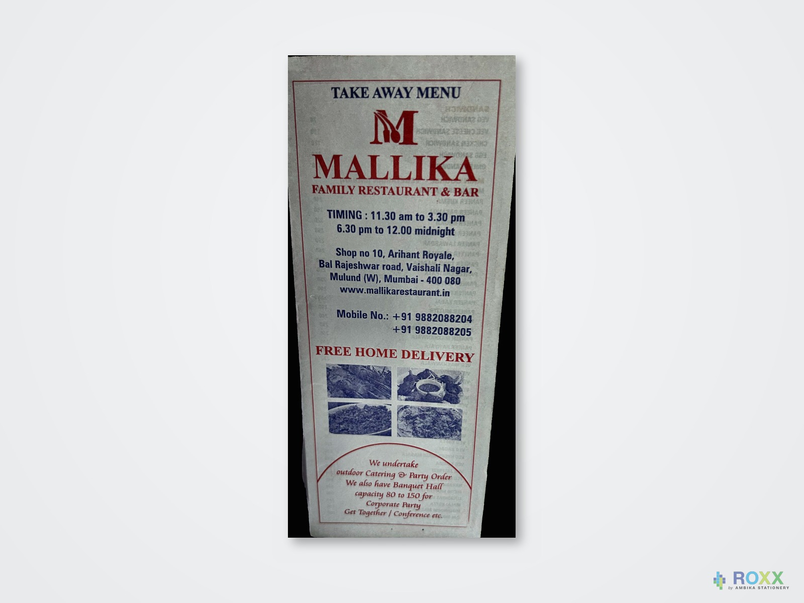 Restaurant Menu Card — Mallika Family Restaurant, Mulund