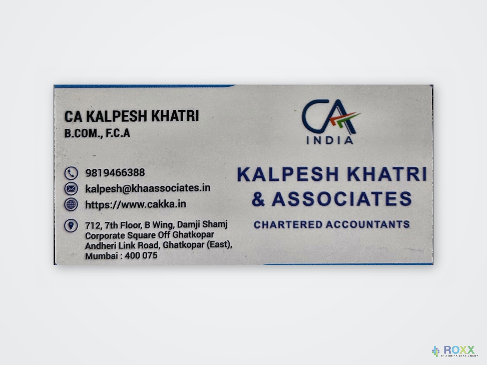 CA Firm Visiting Card — CA Kalpesh Khatri & Associates